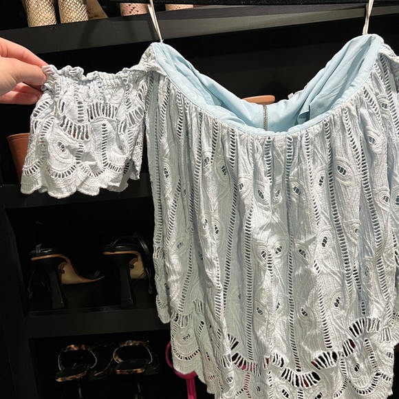 Tularosa blue off the shoulder eyelet top (small) $50 - Picture 2 of 2